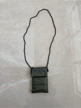 caraa Olive Green Puffer Belt Bag with Black Rope Strap